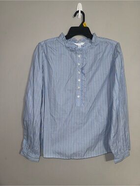 Time and Tru Women’s Blue Striped Ruffle Front Button Down Blouse Large